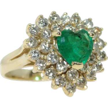 Estate 14k Yellow Gold Heart Shaped Emerald With H
