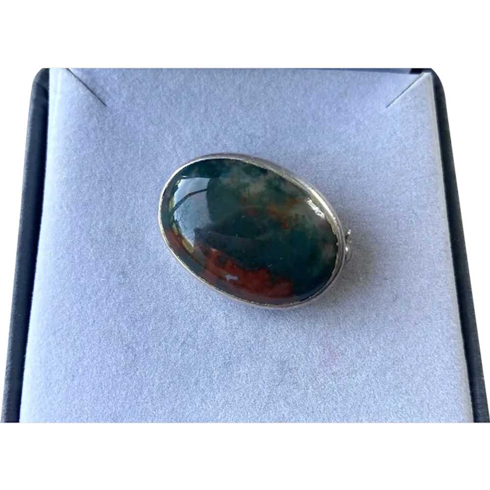 British Sterling Oval Agate Brooch - image 1