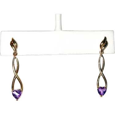 10KT Yellow Gold and Heart Shaped Amethyst Post D… - image 1