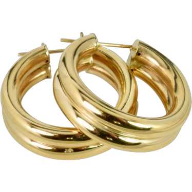 Large 14k Yellow Gold double Tube Hoop Earrings - image 1