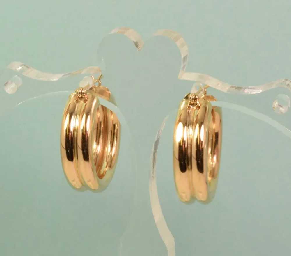 Large 14k Yellow Gold double Tube Hoop Earrings - image 2