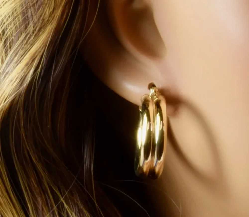 Large 14k Yellow Gold double Tube Hoop Earrings - image 6