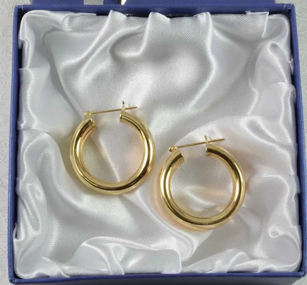 Large 14k Yellow Gold double Tube Hoop Earrings - image 7