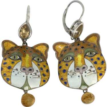 Cheetah Enamel, Citrine gem, sterling silver