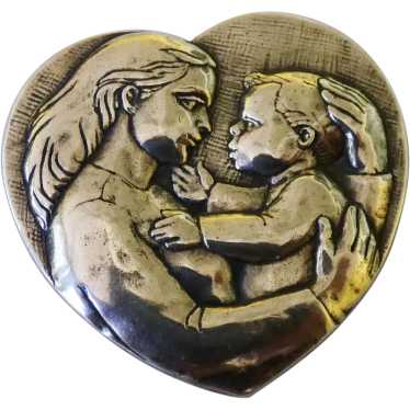 Scottish Sterling Heart Brooch, Mother and Child - image 1