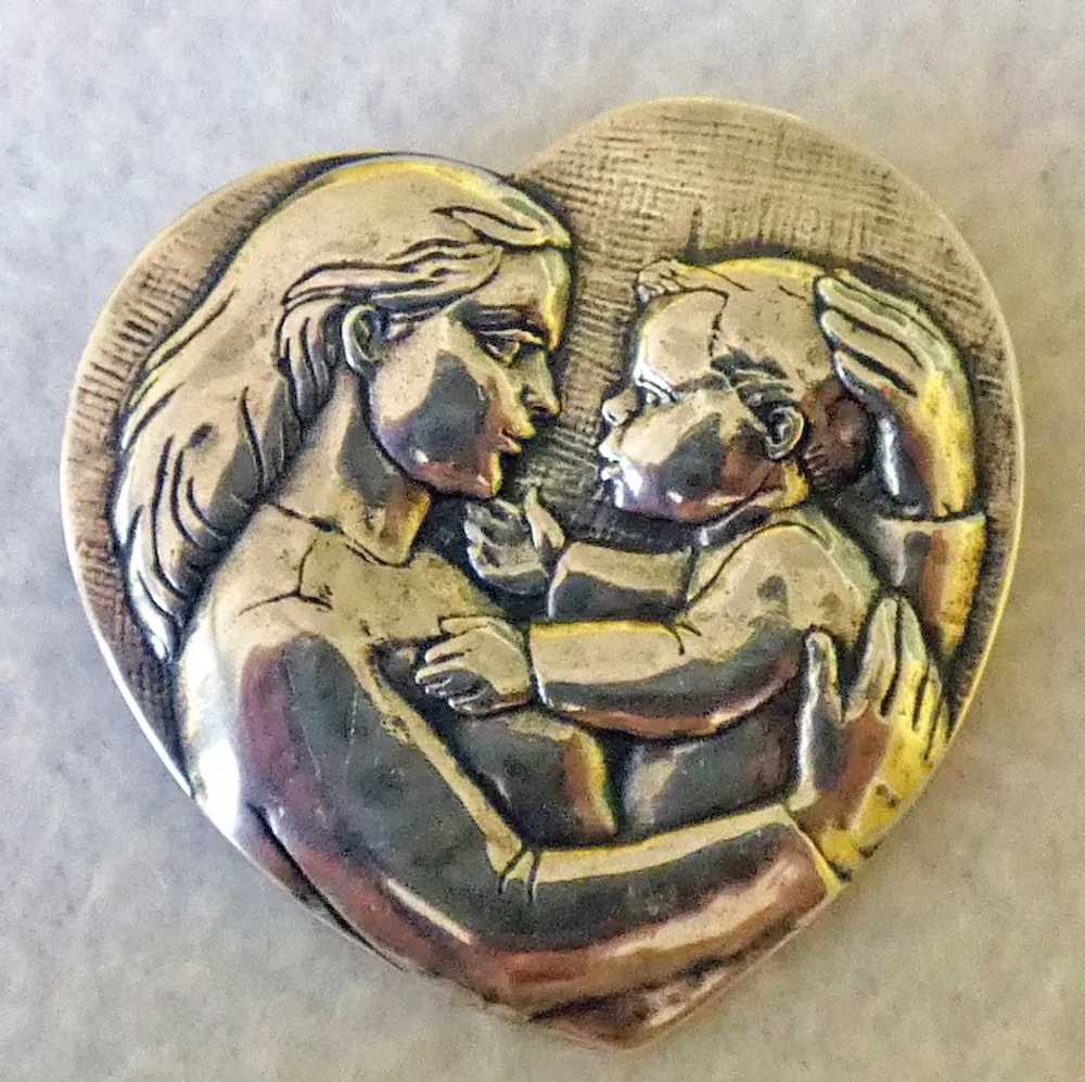 Scottish Sterling Heart Brooch, Mother and Child - image 2