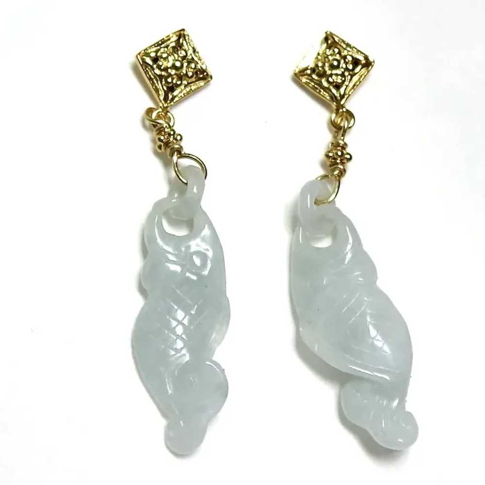 Chinese Blue Green Natural Hand Carved Jade Fish … - image 2