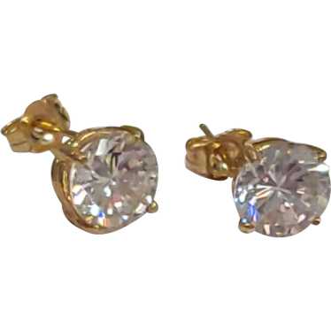14K Gold Big Cubic Zirconia Stud Earrings, NICE! - image 1