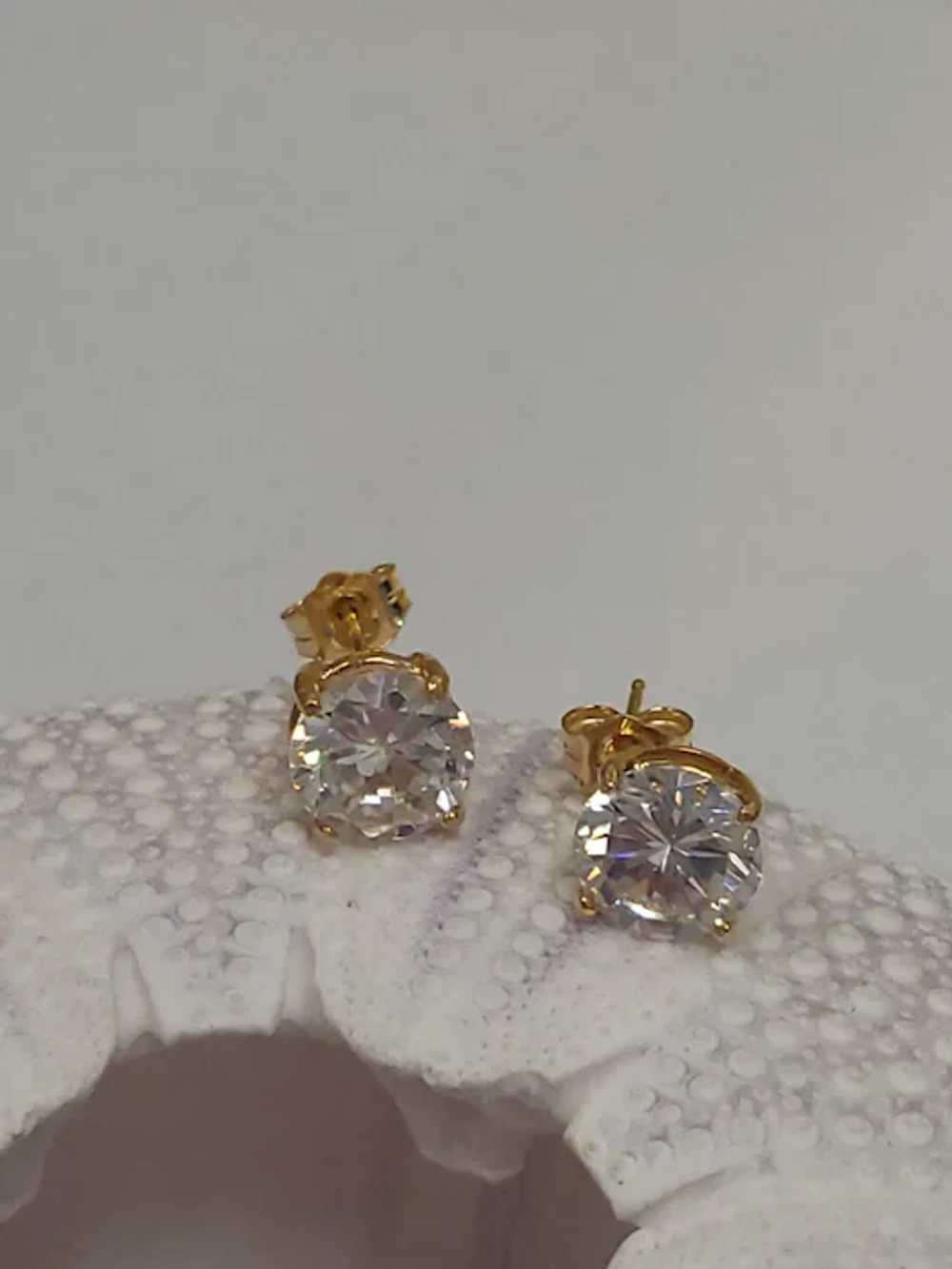 14K Gold Big Cubic Zirconia Stud Earrings, NICE! - image 2