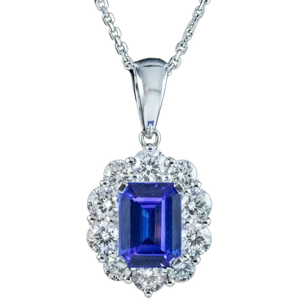 Edwardian Style Tanzanite Diamond Pendant Necklac… - image 1