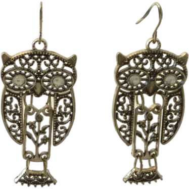 Silver Tone Dangle Pierced Owl Earrings - image 1