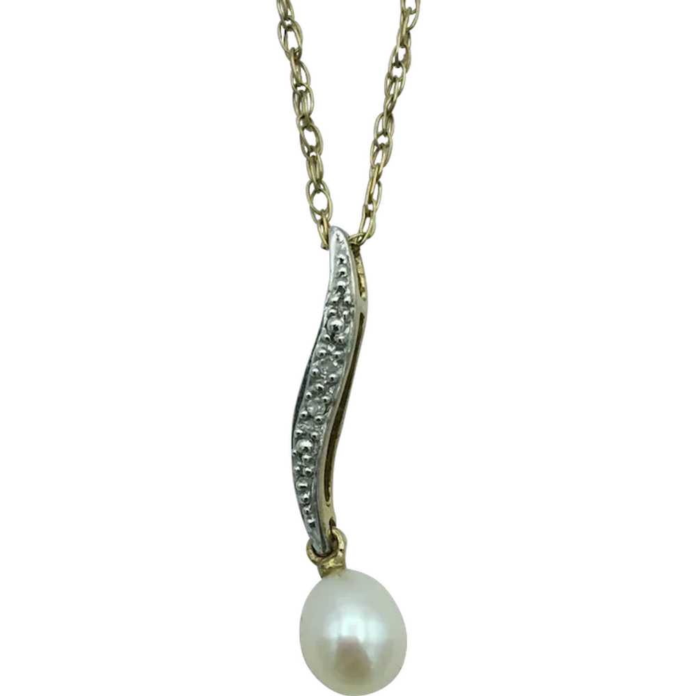 9K Pearl & Diamond Pendant with Chain - image 1