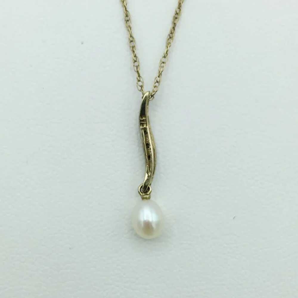 9K Pearl & Diamond Pendant with Chain - image 3