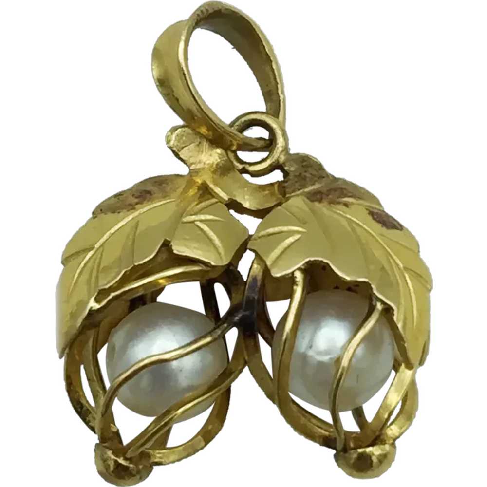 21K Art Nouveau Pearl Cage Pendant - image 1