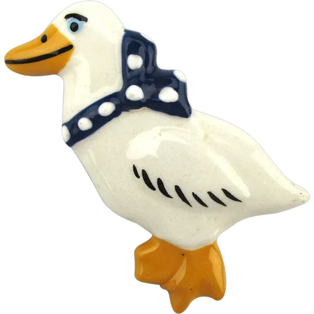 Vintage FLYING COLORS Ceramic Quaky Duck Pin Broo… - image 1