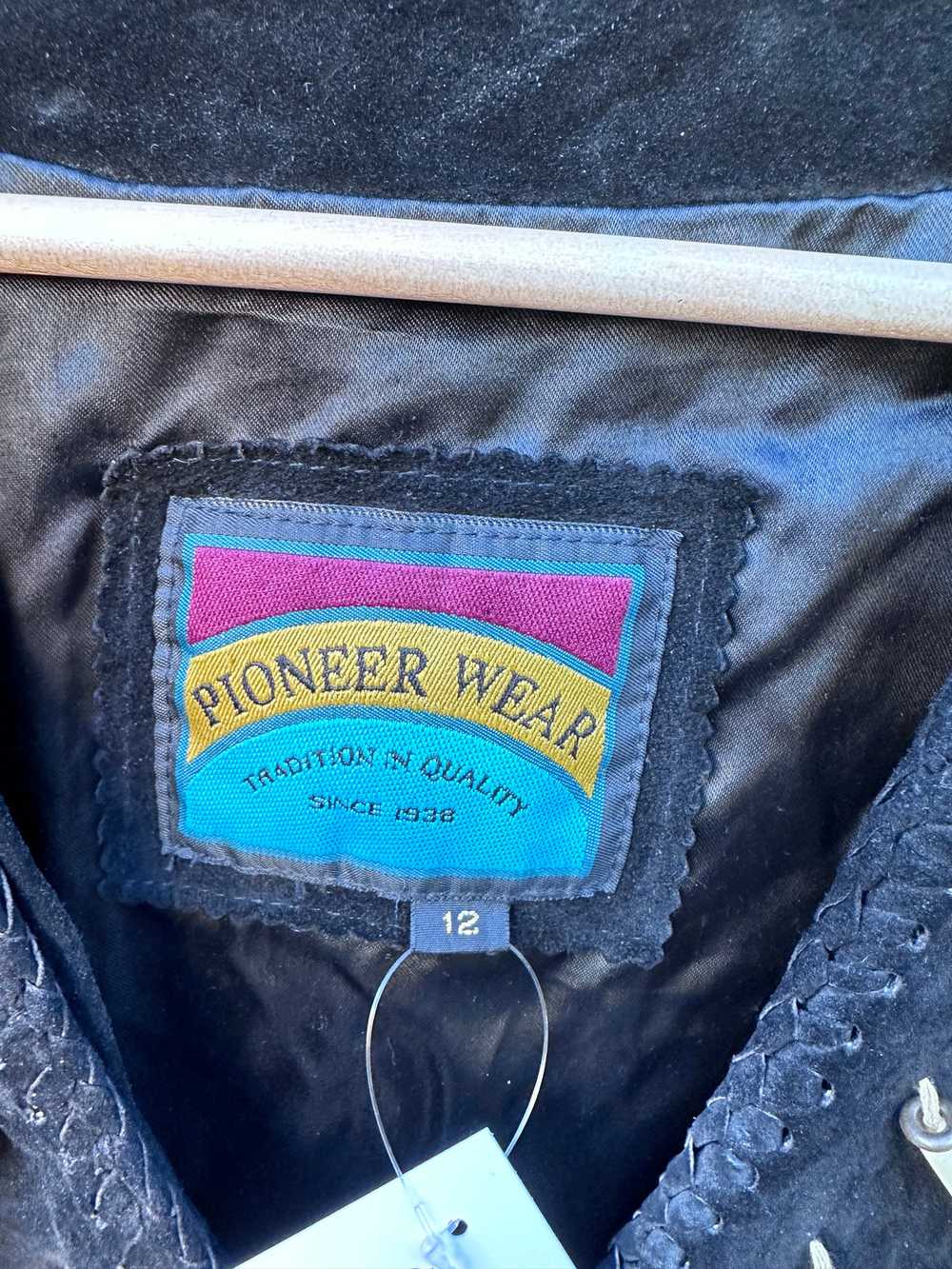 Black Suede Pioneer Wear Jacket with Fringe, Bone… - image 5