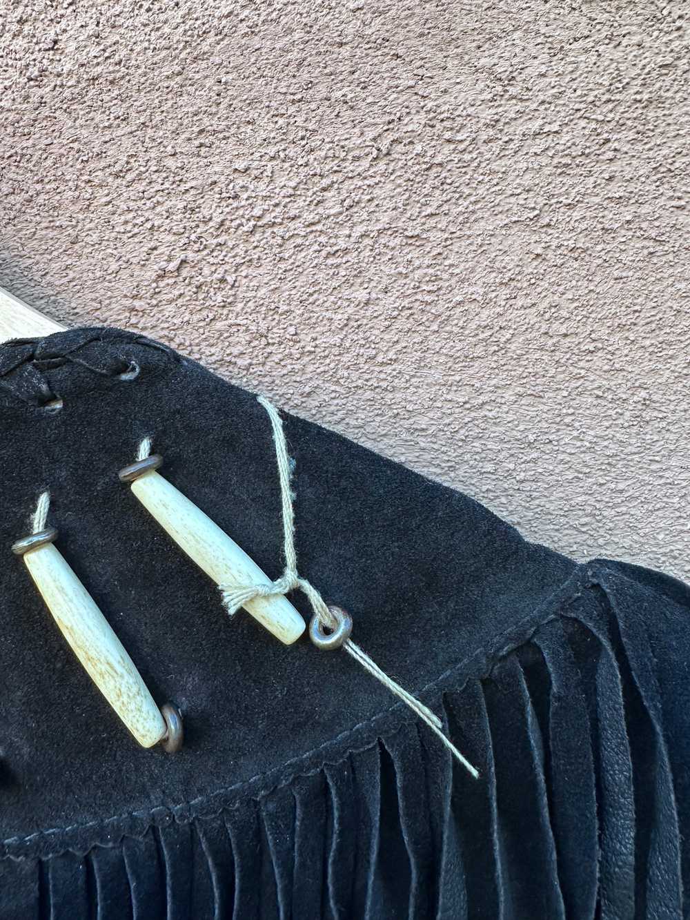 Black Suede Pioneer Wear Jacket with Fringe, Bone… - image 6