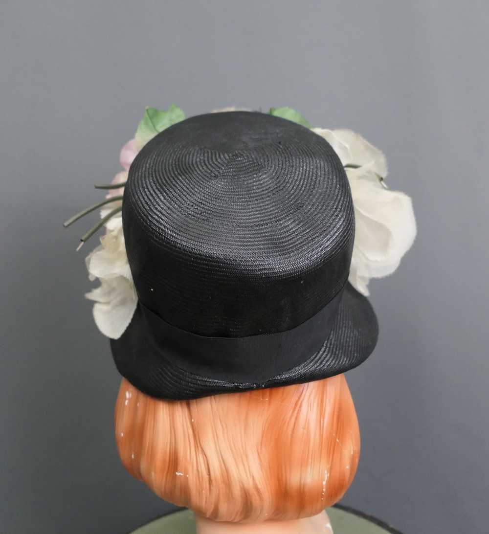 Vintage Black Straw Bucket Hat with Large Flowers… - image 10