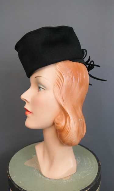 Vintage 1940s Black Tilt Hat with Felt Bows in the
