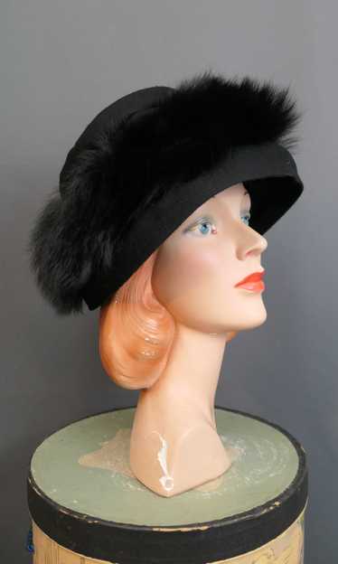 Vintage Black Felt Hat with Black Fur, 1970s, wide