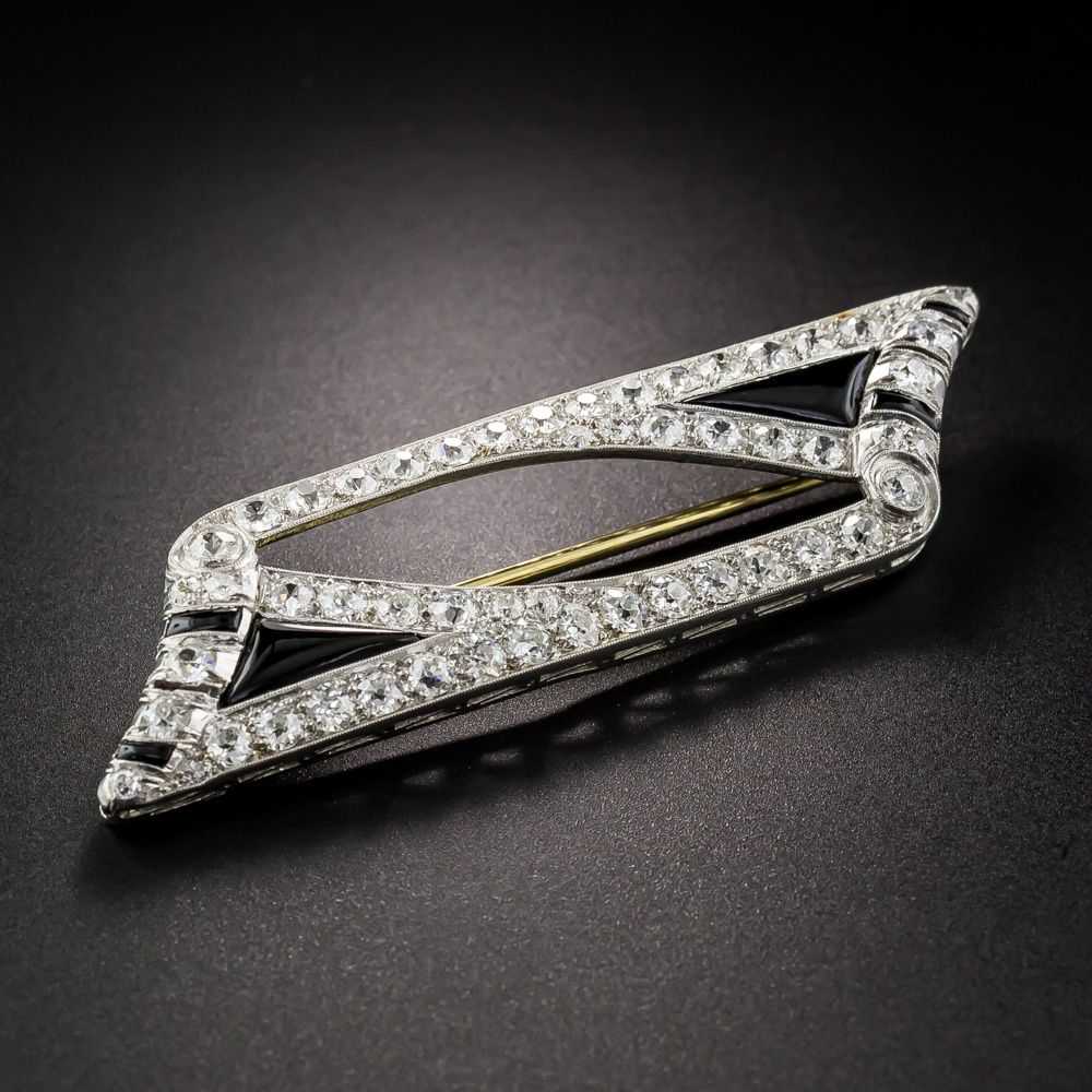 Art Deco Diamond and Onyx Brooch - image 1