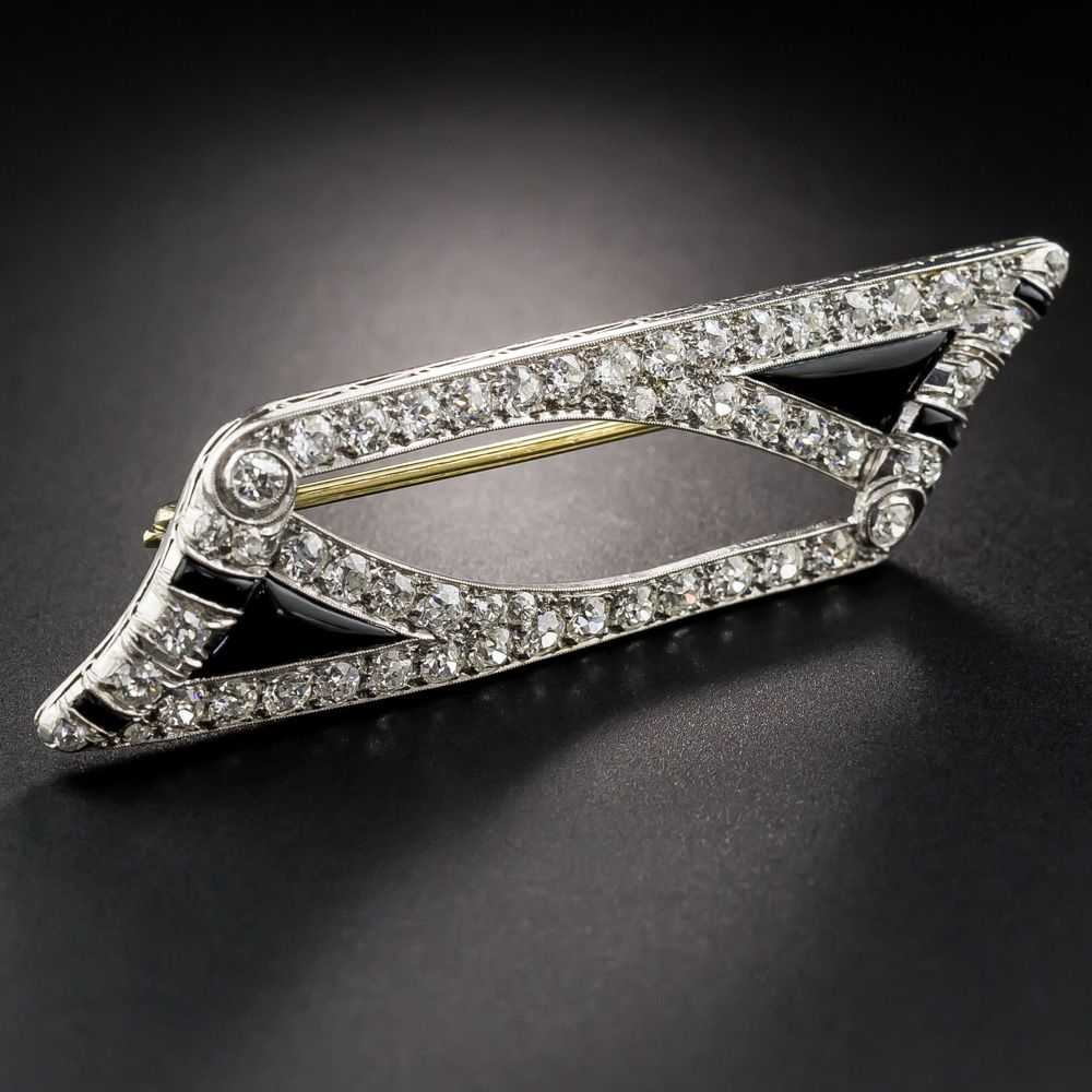 Art Deco Diamond and Onyx Brooch - image 2