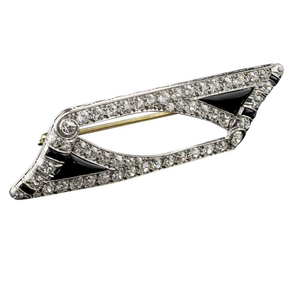 Art Deco Diamond and Onyx Brooch - image 5