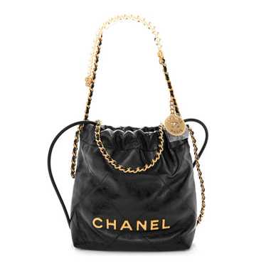 Chanel Shiny Crumpled Calfskin Quilted Small Wavy CC Hobo Black