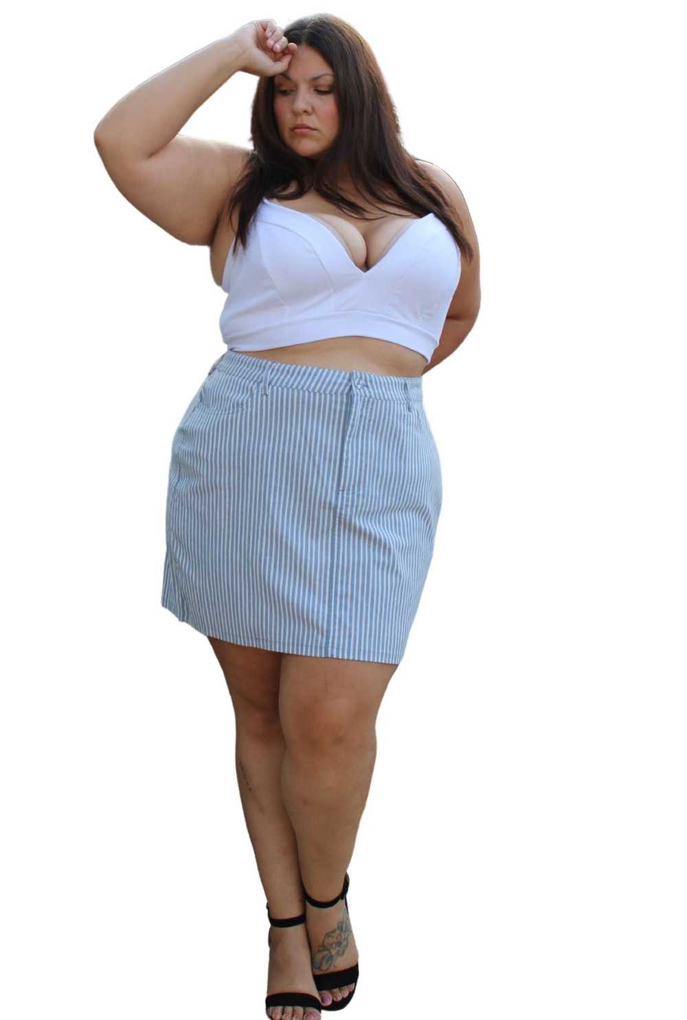 Forever 21 Blue and White Stripe Chambray Skirt, … - image 2