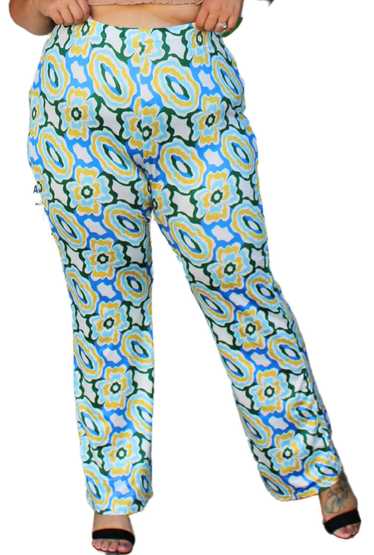 Shein Flared Pants with Funky Blue, Green, White a