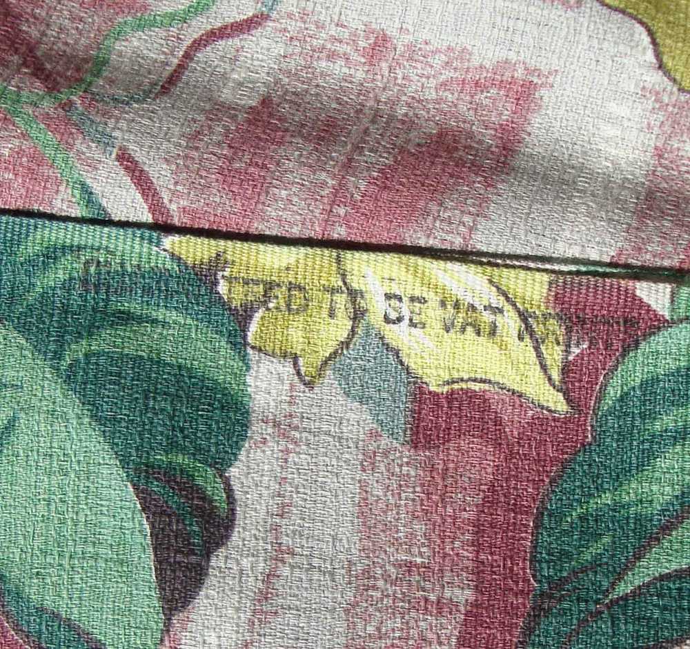 Vintage 40s Barkcloth Fabric Yellow Floral Red Br… - image 5