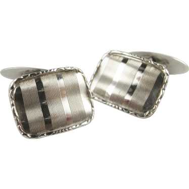 Antique Engraved Art Deco Mens Silver Cuff Links … - image 1