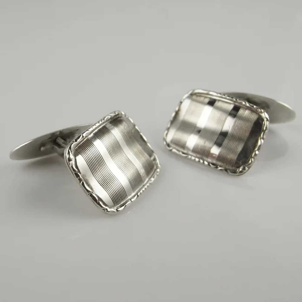 Antique Engraved Art Deco Mens Silver Cuff Links … - image 2