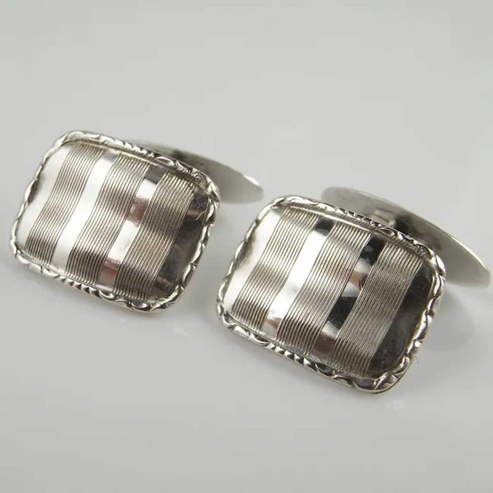 Antique Engraved Art Deco Mens Silver Cuff Links … - image 3