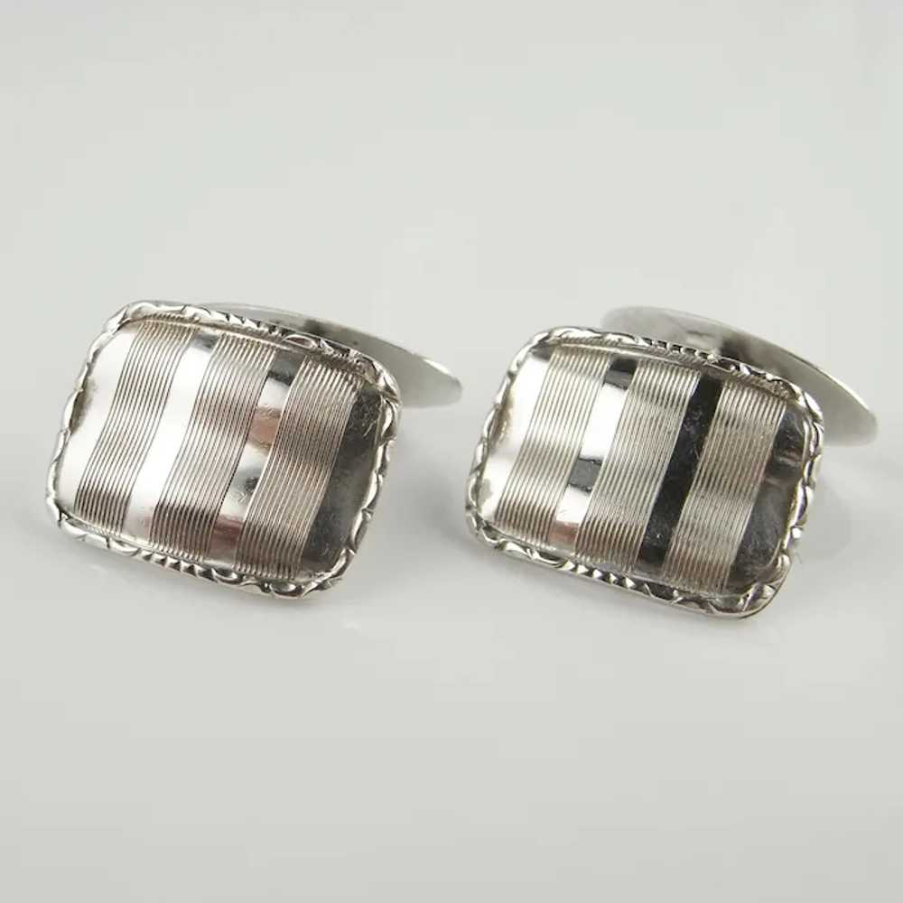 Antique Engraved Art Deco Mens Silver Cuff Links … - image 5