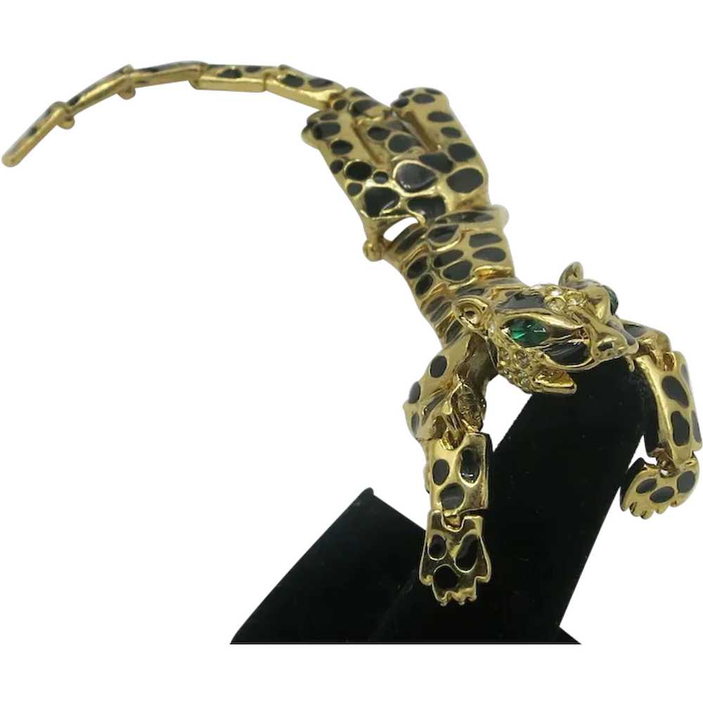 Leopard Over Shoulder Double Pin Brooch Gold tone… - image 1