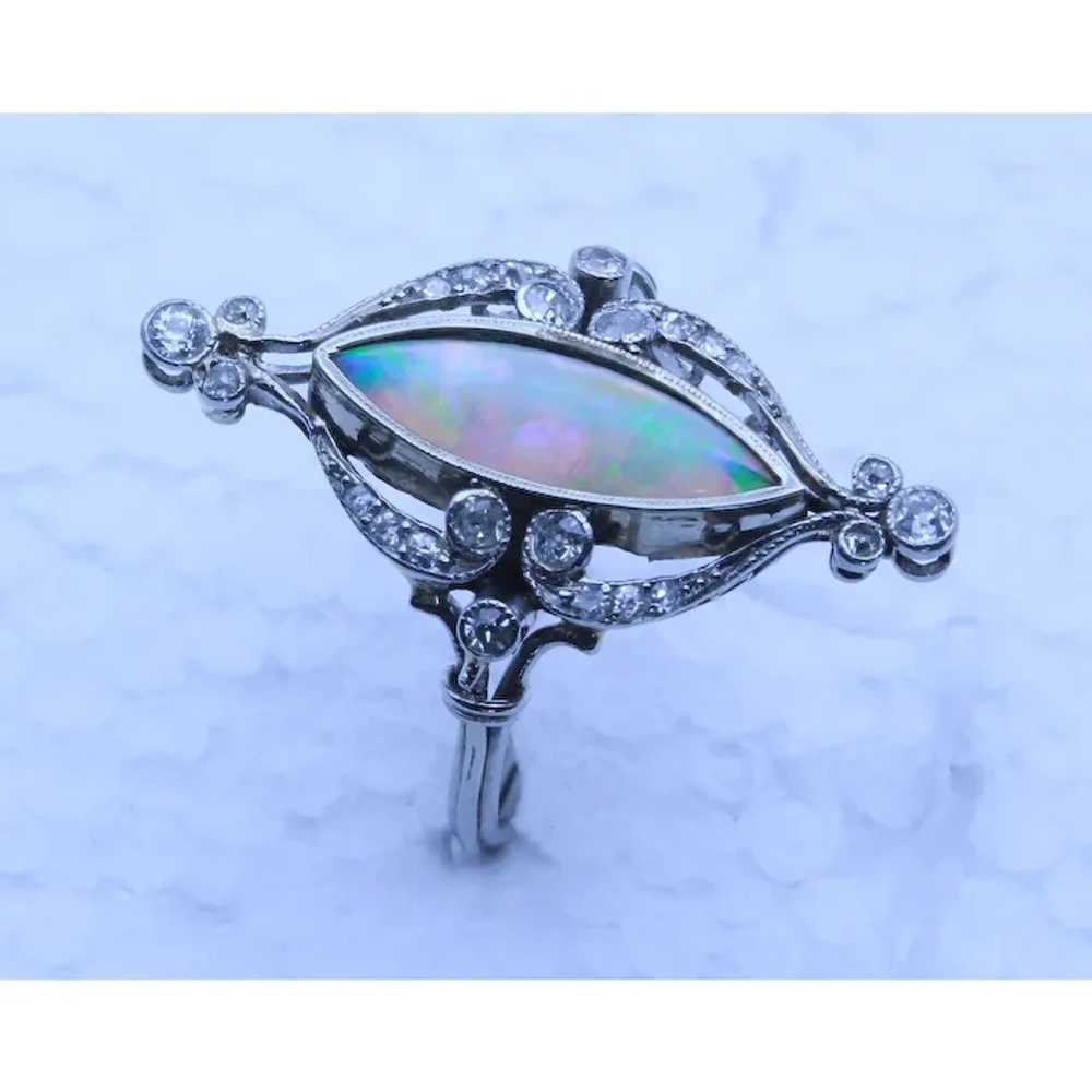 Antique Art Nouveau Ring Platinum Diamonds Opal F… - image 10