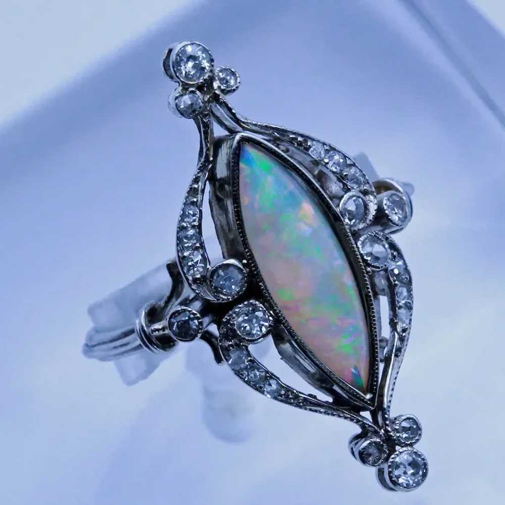 Antique Art Nouveau Ring Platinum Diamonds Opal F… - image 2