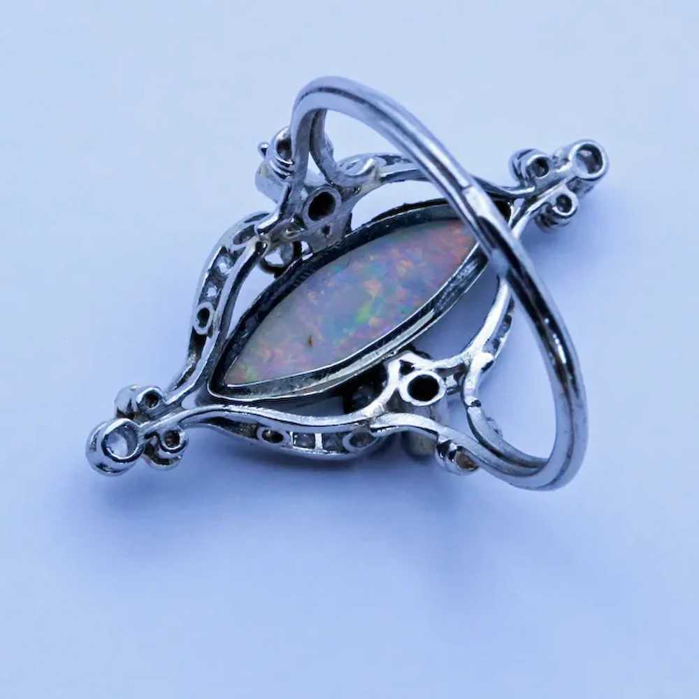 Antique Art Nouveau Ring Platinum Diamonds Opal F… - image 3