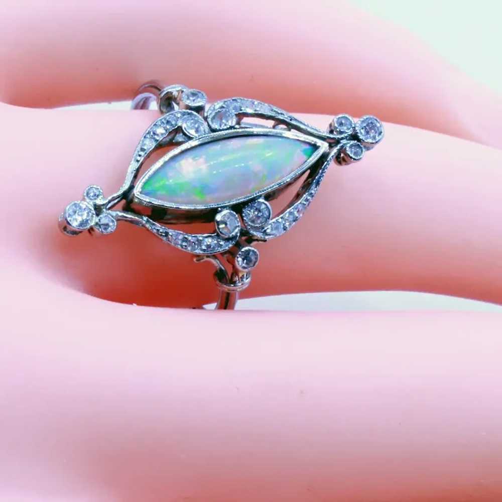 Antique Art Nouveau Ring Platinum Diamonds Opal F… - image 5