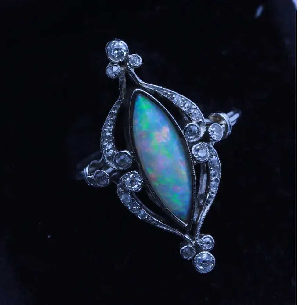 Antique Art Nouveau Ring Platinum Diamonds Opal F… - image 6