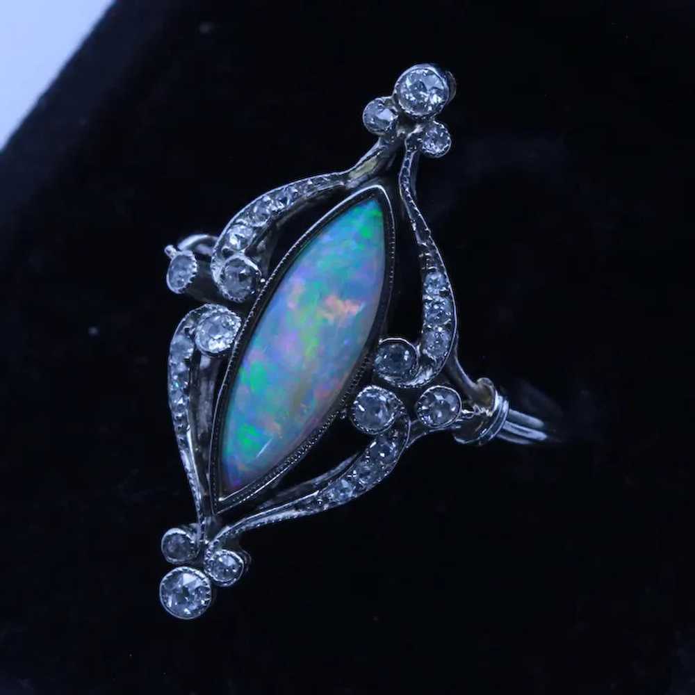 Antique Art Nouveau Ring Platinum Diamonds Opal F… - image 9