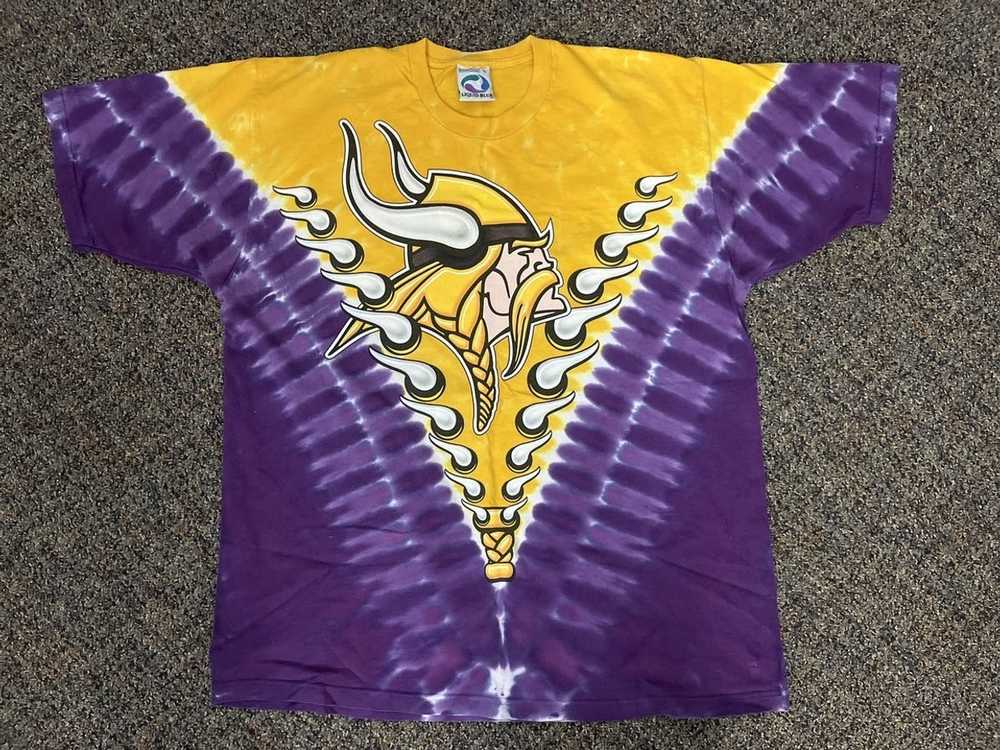 90's Minnesota Vikings Liquid Blue NFL Tie Dye T Shirt Size Large