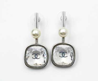 CHANEL Crystal CC Earrings Silver 1300815