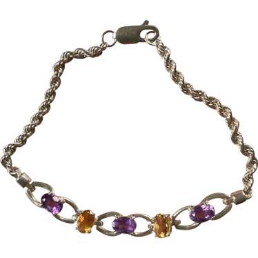 Vintage Sterling .925 Amethyst & Citrine Rope Cha… - image 1