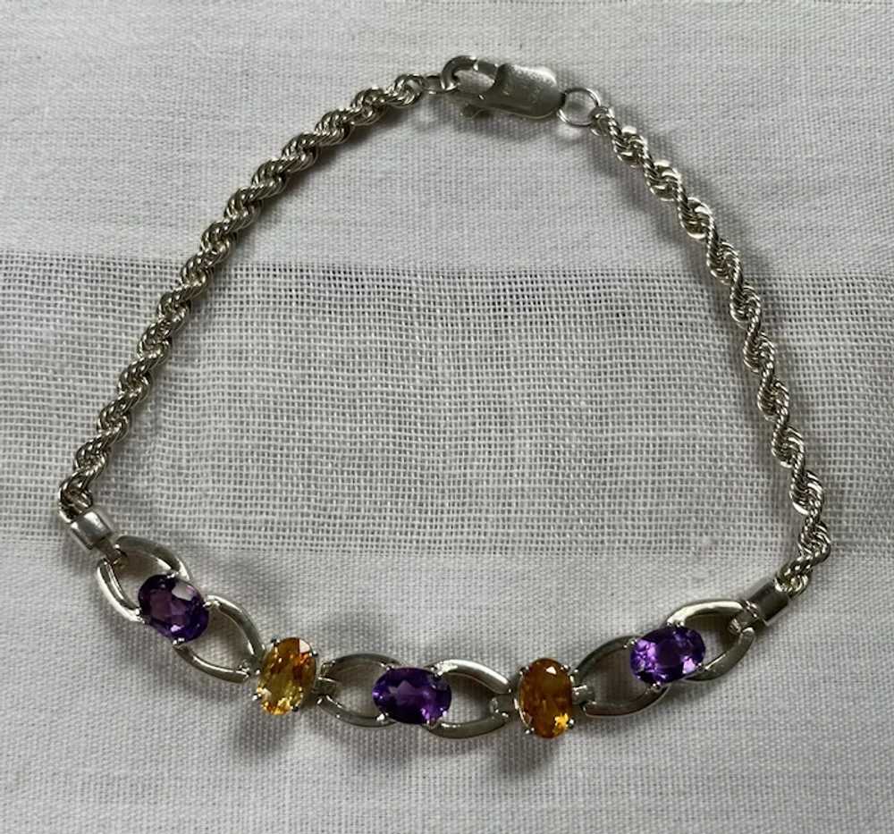 Vintage Sterling .925 Amethyst & Citrine Rope Cha… - image 2