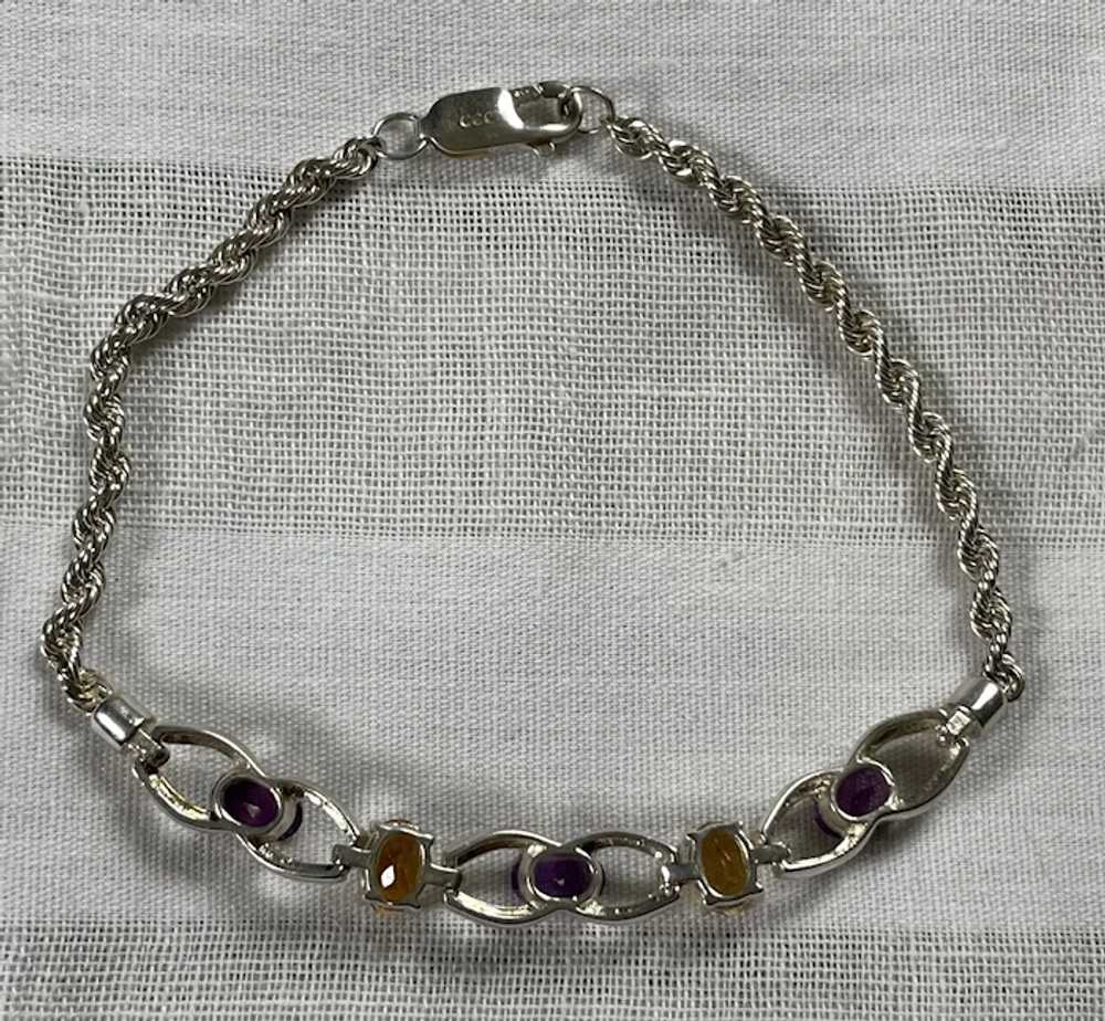 Vintage Sterling .925 Amethyst & Citrine Rope Cha… - image 3