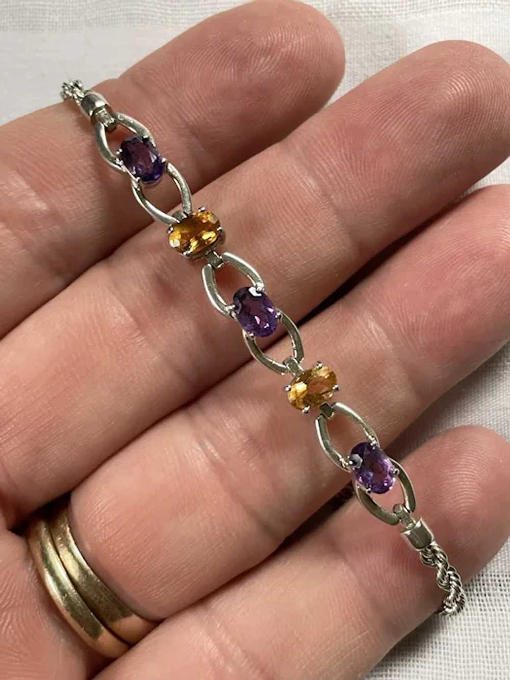 Vintage Sterling .925 Amethyst & Citrine Rope Cha… - image 4