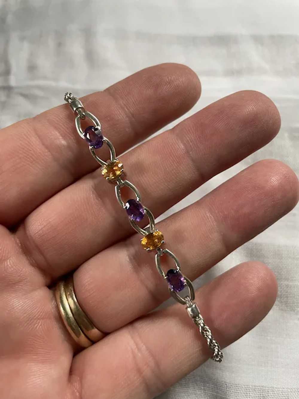 Vintage Sterling .925 Amethyst & Citrine Rope Cha… - image 5