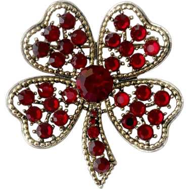 Weiss Shamrock Brooch with Faux Ruby Crystals